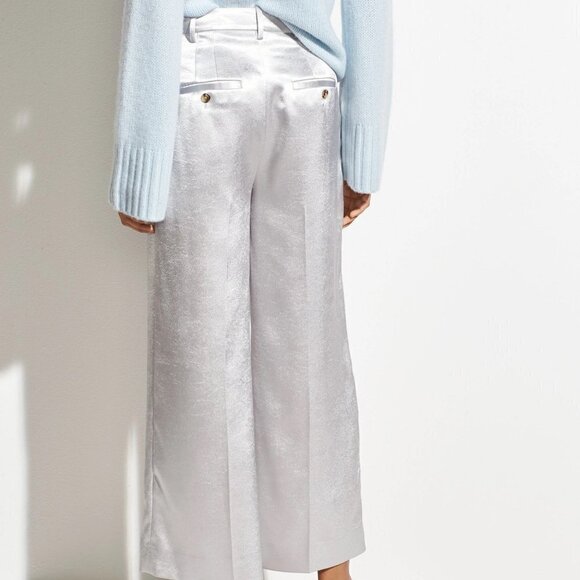 NWT Vince metallic silver crop wide leg satin-like finish trousers, 4 - Picture 4 of 6